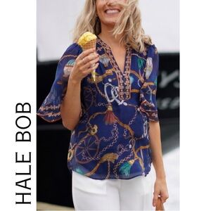 Hale Bob Women's Silk Blend Flutter Sleeve Blouse Size M